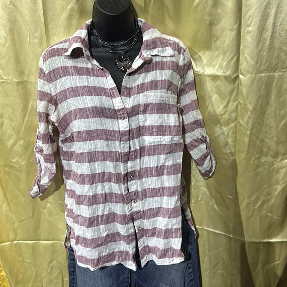 White & Purple Striped Button Down - Cotton - Women’s Size M - Picture 1 of 6
